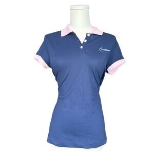 Nike Dri-FIT short-sleeve golf polo shirt blue and pink collar and cuffs XS